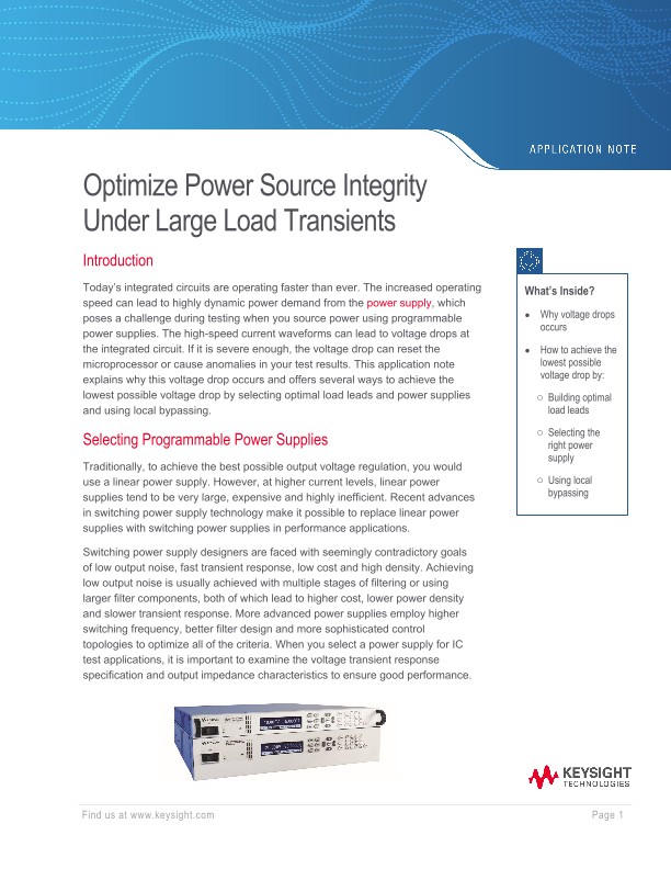 Optimize Power Source Integrity Under Large Load Transients | Keysight